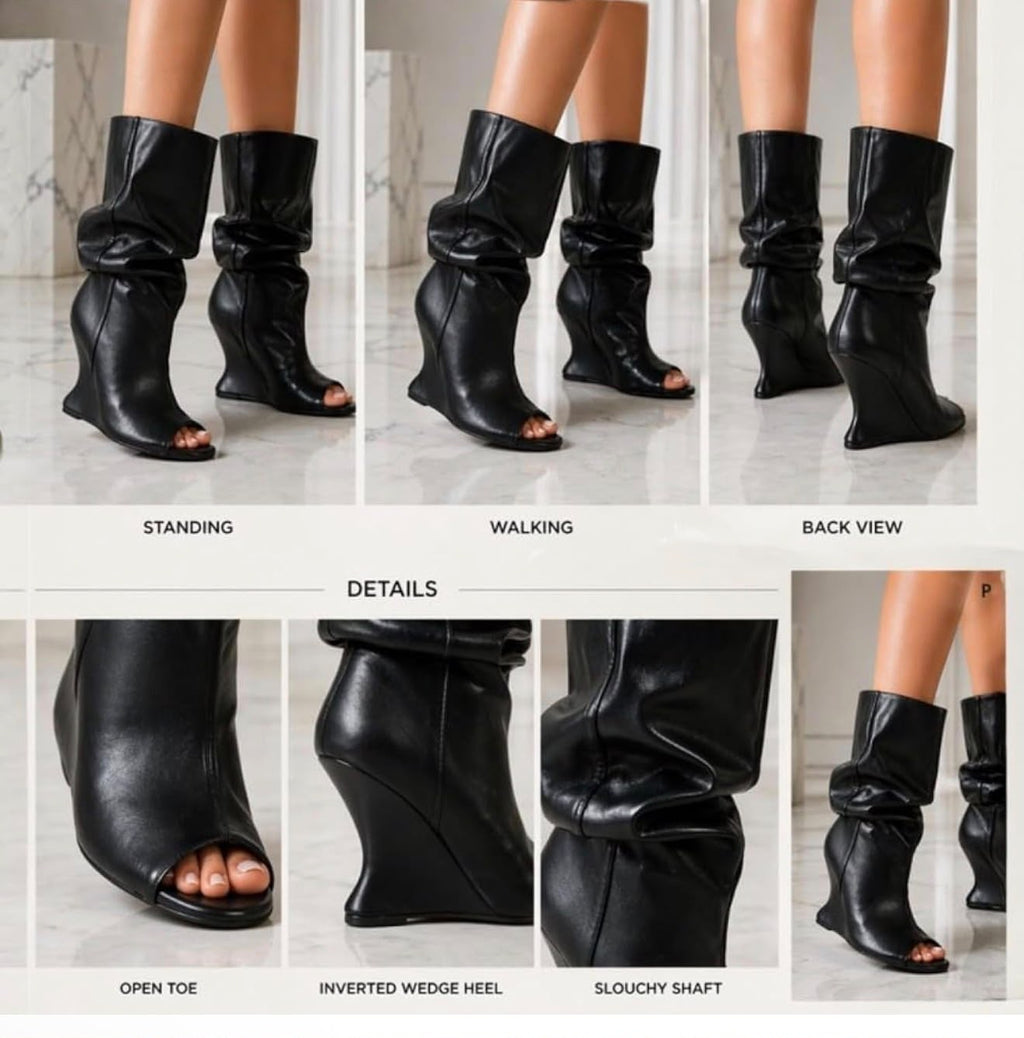 LILIANA PACO-1 Open-Toe Slouchy Wedge Boots