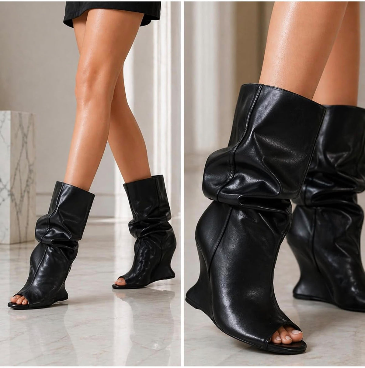 LILIANA PACO-1 Open-Toe Slouchy Wedge Boots