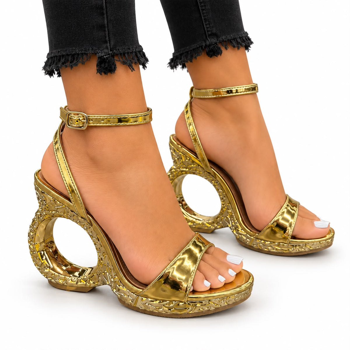 LILIANA Metallic Ankle-Strap Heeled Sandal Zillie-1