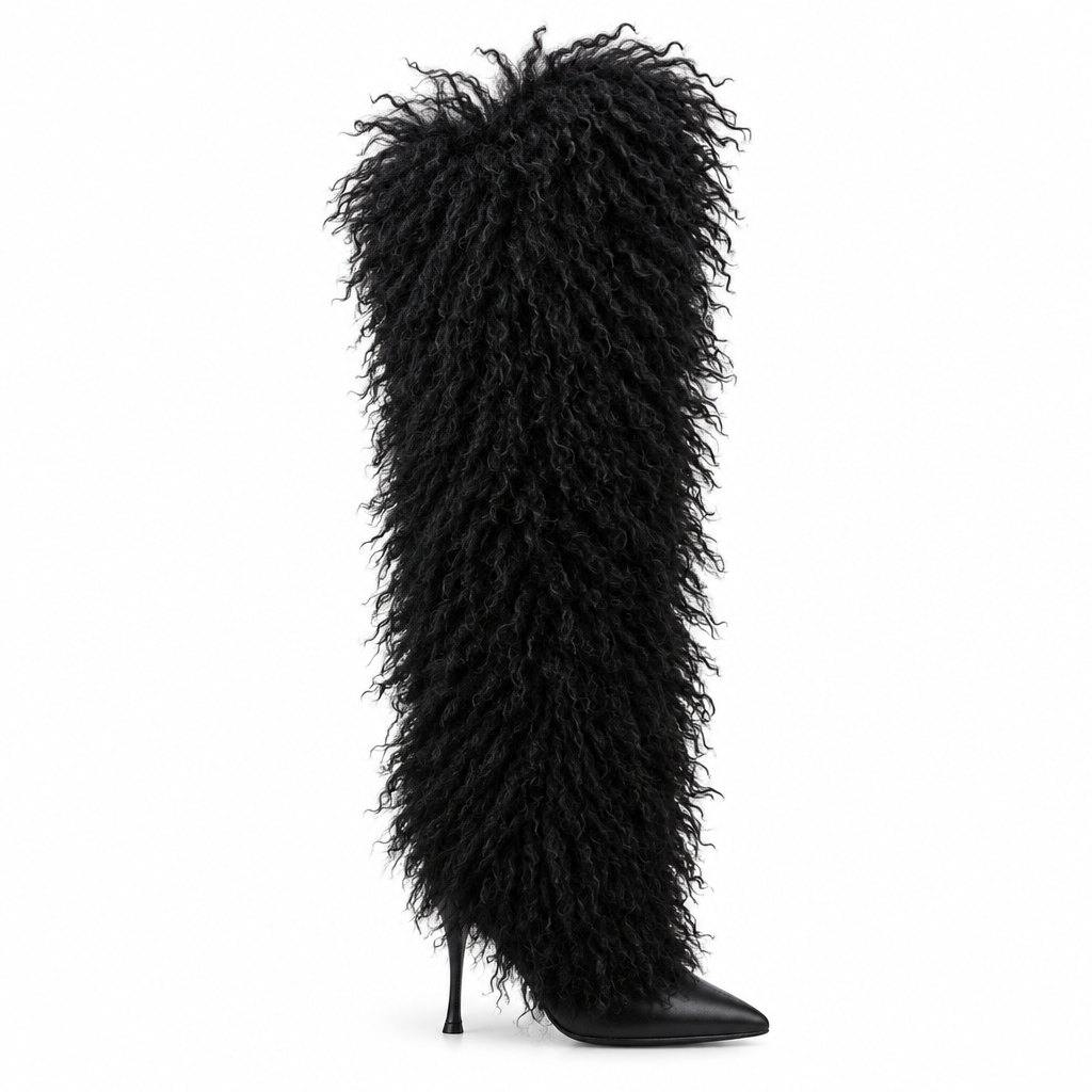 Black shaggy boot product photo