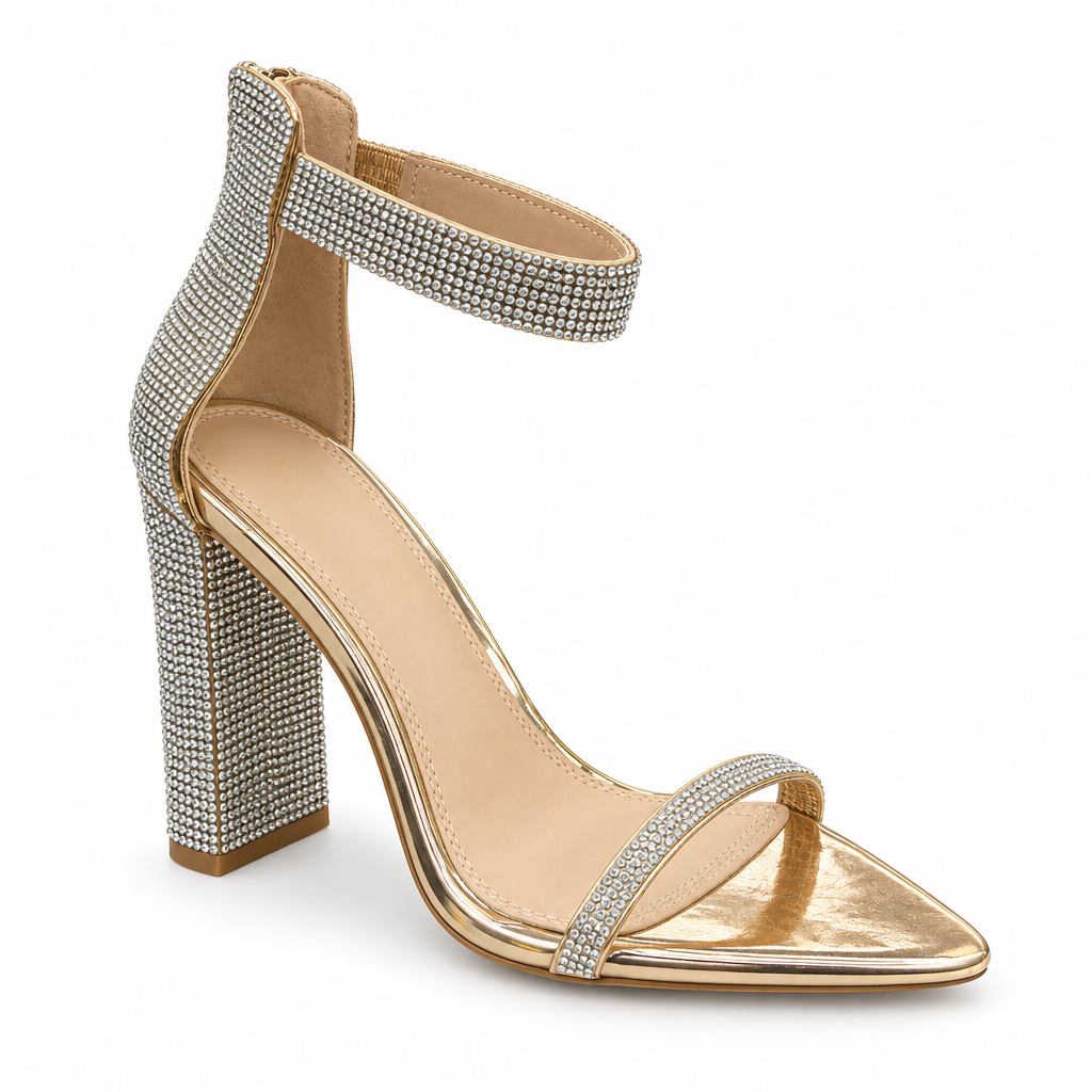 Gold shoe, angled product view